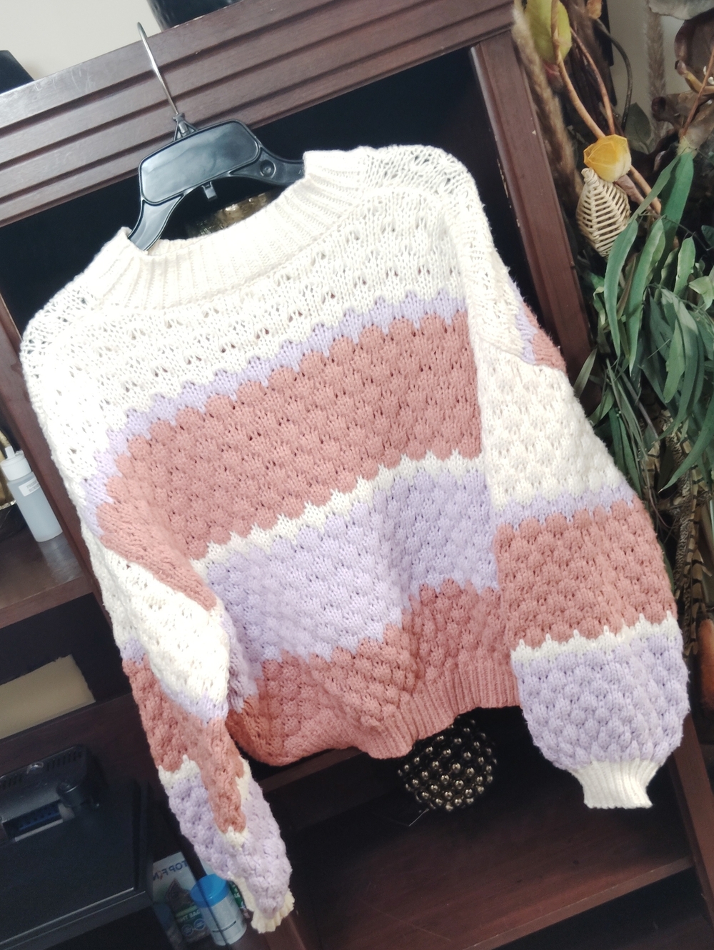 debut Cream, Dusty Pink & Lavender Striped Crewneck Sweater